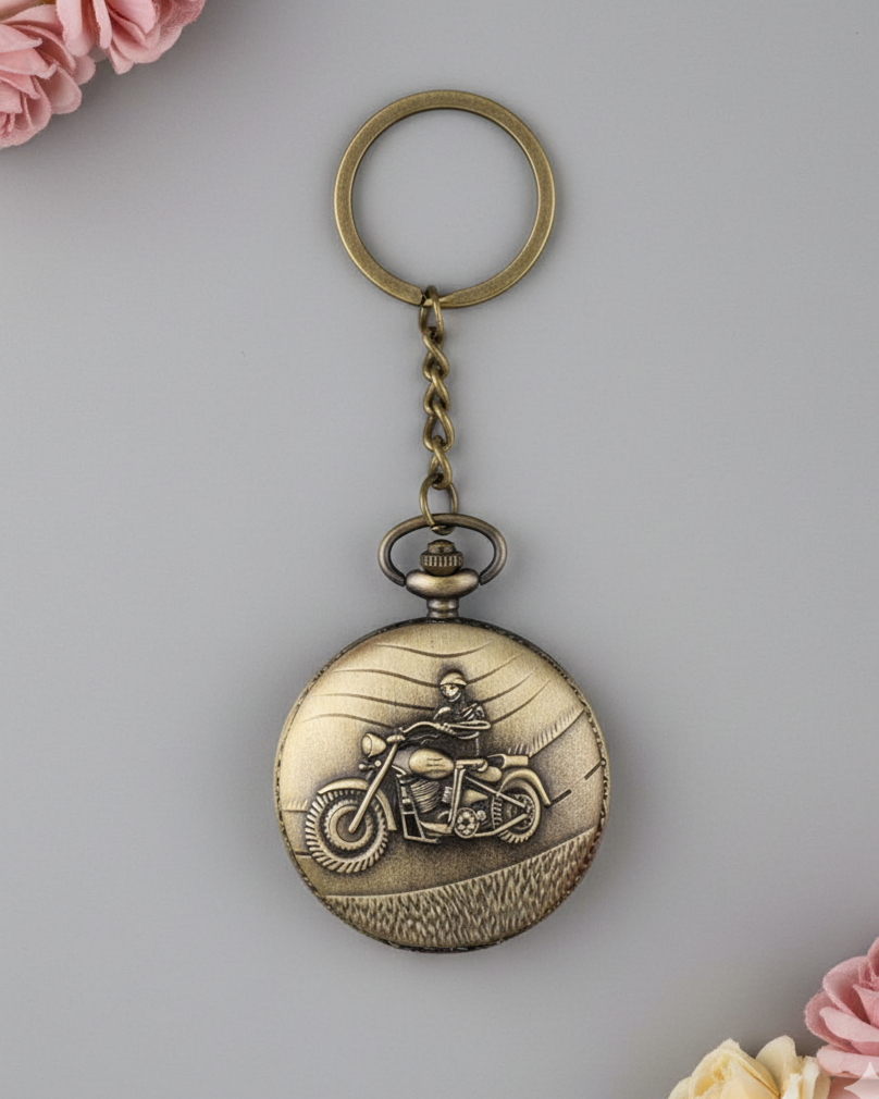 Pocket Watch Motorcycle Retro Keychain Secondary image