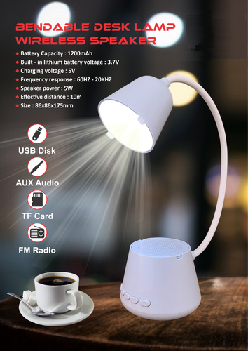 Kone 5 in 1: Desk Lamp, Bluetooth Speaker, FM Radio, Voice Assistant, Camping Light: Pink Main image