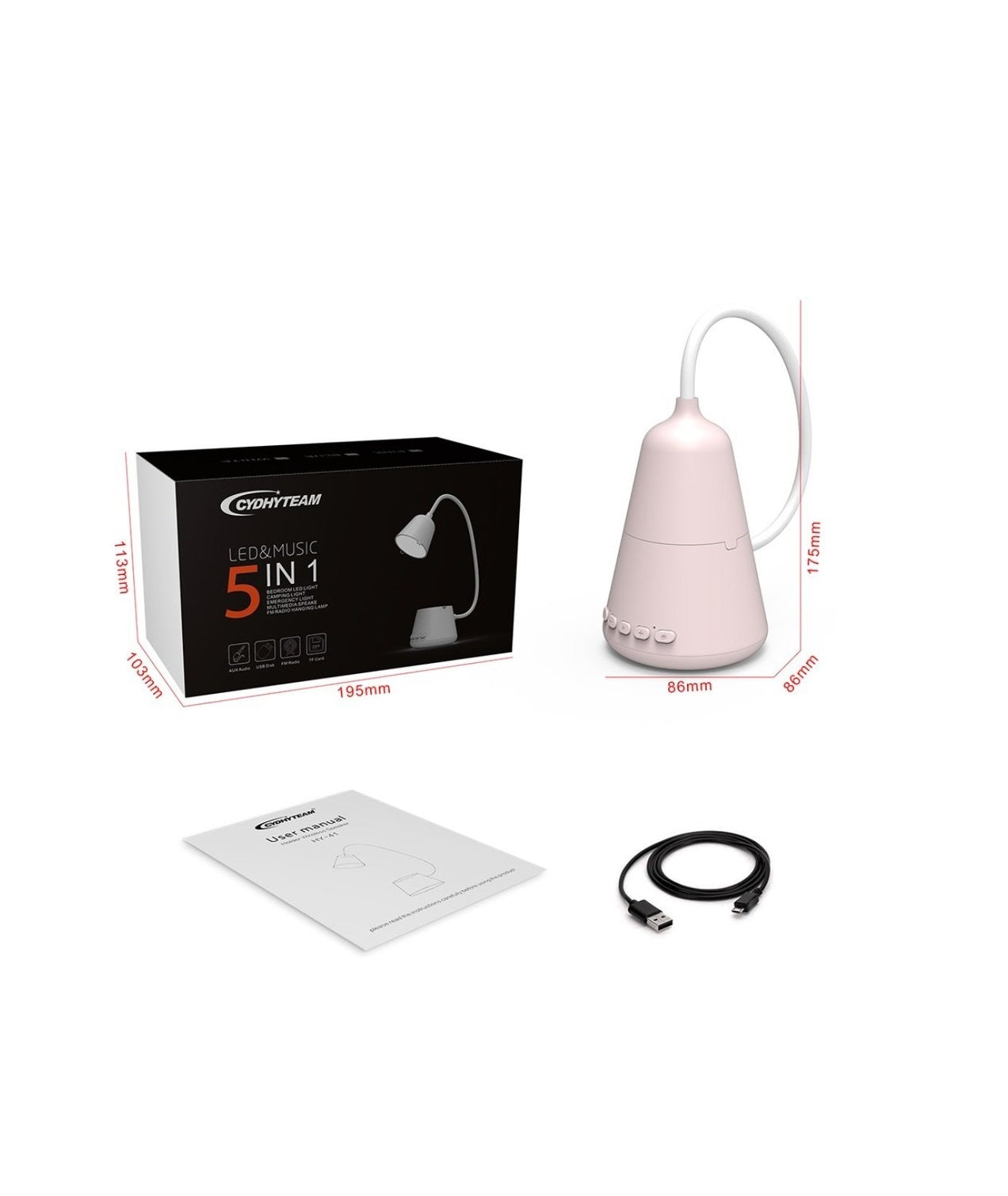 Kone 5 in 1: Desk Lamp, Bluetooth Speaker, FM Radio, Voice Assistant, Camping Light: Pink Secondary image